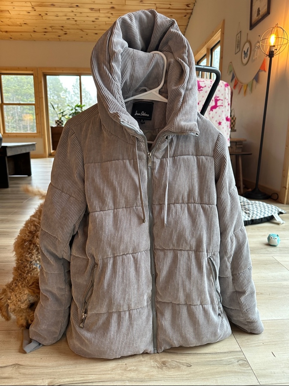 Sam Edelman Light Gray Corduroy Puffer Jacket